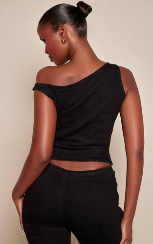 Black Top En Denim Asymétrique Sans Manches | Taille 42 - PrettyLittleThing - Modalova