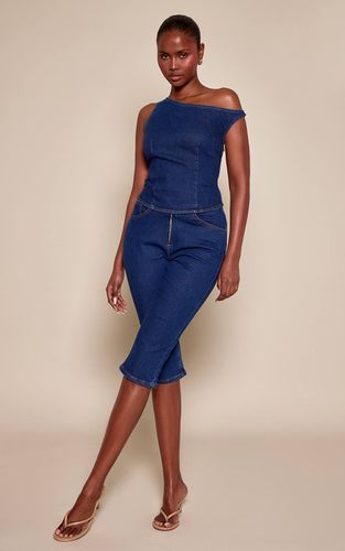 Indigo Capri En Denim Taille Basse | Taille 42 - PrettyLittleThing - Modalova