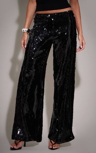 Black Pantalon Ample À Jambes Larges Orné De Sequins | Taille 42 - PrettyLittleThing - Modalova