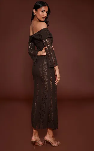 Robe Longue Bandeau À Rabat En Dentelle | Taille 32 - PrettyLittleThing - Modalova