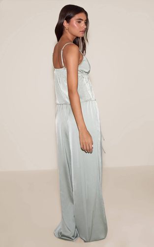 Sage Ensemble Pyjama Caraco À Nœud Devant En Satin Avec Détails En Dentelle | Taille XS - PrettyLittleThing - Modalova