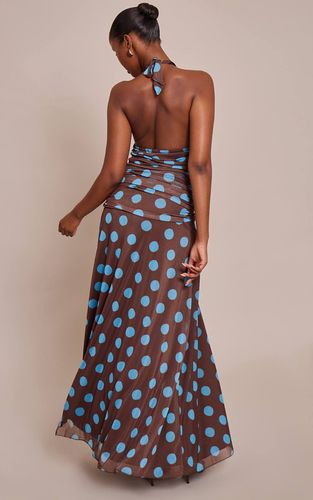 Brown Robe Longue En Mousseline À Pois Et Col Licou | Taille 42 - PrettyLittleThing - Modalova