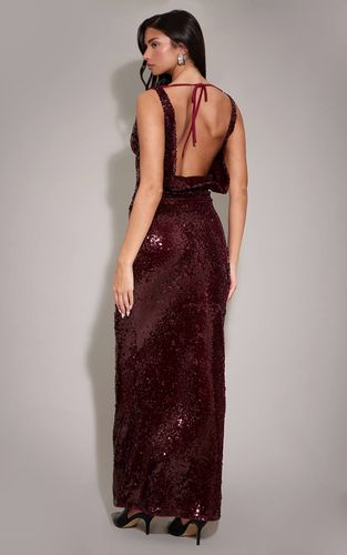 Wine Robe Maxi À Sequins Avec Col Bénitier | Taille 42 - PrettyLittleThing - Modalova