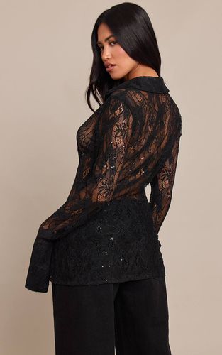 Black Chemise Ajustée En Dentelle À Sequins | Taille 42 - PrettyLittleThing - Modalova