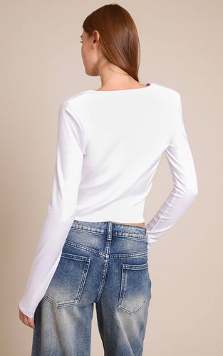 White Top En Coton À Manches Longues Avec Col Bénitier Et Épaulettes | Taille 32 - PrettyLittleThing - Modalova