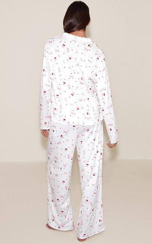 White Ensemble De Pyjama Imprimé À Manches Longues Avec Boutonnage | Taille XS - PrettyLittleThing - Modalova