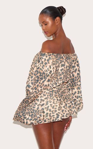Leopard Combi-short Jupe-culotte En Mousseline Vert Foncé À Une Épaule Avec Détail Flottant | Taille 32 - PrettyLittleThing - Modalova