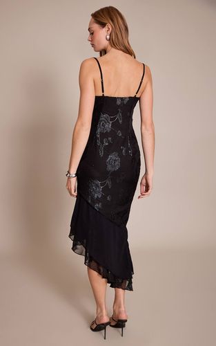 Black Robe Midaxi En Mousseline À Détails Floraux | Taille 42 - PrettyLittleThing - Modalova