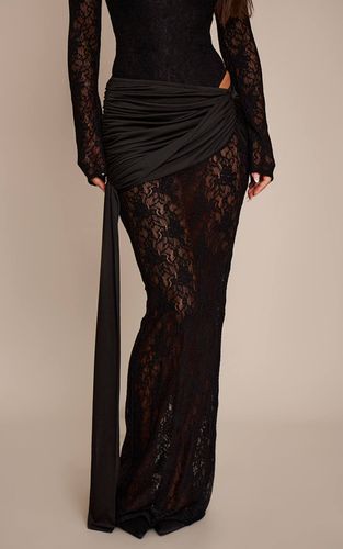 Black Jupe Longue Moulante Drapée En Dentelle Avec Lien | Taille 42 - PrettyLittleThing - Modalova