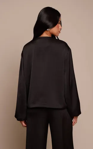 Black Veste Col Montant En Satin Texturé | Taille 32 - PrettyLittleThing - Modalova