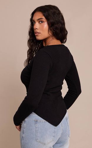 Black Haut En Maille Ajusté À Manches Longues Et Ourlet Asymétrique | Taille XS - PrettyLittleThing - Modalova