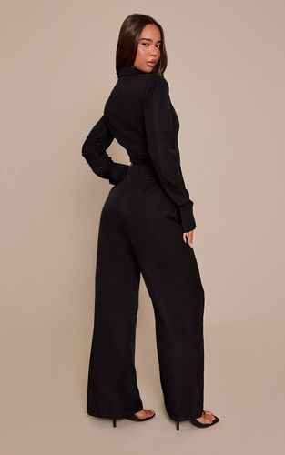 Black Combinaison-pantalon Tissée À Manches Longues Avec Détails De Boutons | Taille 42 - PrettyLittleThing - Modalova