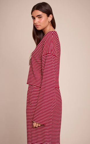 Burgundy Haut À Manches Longues Oversize Décontracté À Rayures Côtelées | Taille 32 - PrettyLittleThing - Modalova