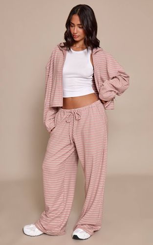 Pink Jogging Petite À Jambes Droites En Polaire Douce Rayée | Taille XS - PrettyLittleThing - Modalova