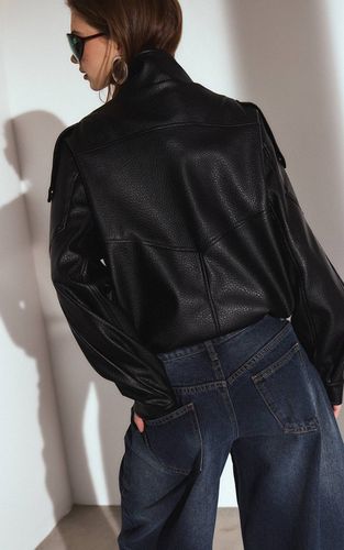 Black Veste De Motard Col Montant En Synthétique | Taille 42 - PrettyLittleThing - Modalova