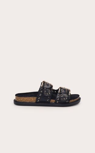 Black Sandales À Semelle Anatomique En Synthétiquecuir Avec Détail Boucle Dorée | Taille 31 - PrettyLittleThing - Modalova