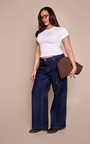 Indigo Jean Droit Taille Haute Stretch Bleu Moyen Grande Taille | Taille 54 - PrettyLittleThing - Modalova