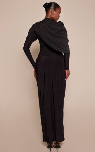 Black Robe Longue Maxi À Manches Longues Avec Détail Superposé | Taille 32 - PrettyLittleThing - Modalova