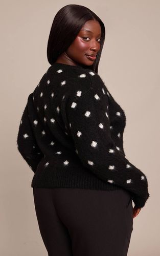 Black Cardigan Grande Taille En Maille Brossée À Pois | Taille 2XL - PrettyLittleThing - Modalova