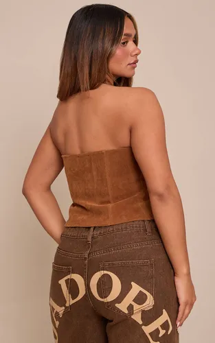 Brown Corset Shape En Synthétique Avec Col Licou Et Laçage | Taille 34 - PrettyLittleThing - Modalova
