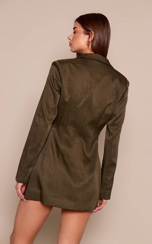 Khaki Robe Blazer Cintrée À La Taille À Double Boutonnage En Tissu Tissé | Taille 36 - PrettyLittleThing - Modalova