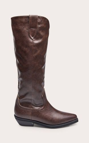 Bottes Hautes Western Plissées À Talon Plat | Taille 31 - PrettyLittleThing - Modalova