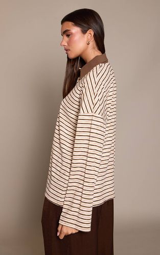 Haut À Col Et Manches Longues En Maille Côtelée Douce Avec Détails Rayés | Taille 32 - PrettyLittleThing - Modalova