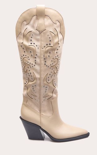 Cream Bottes Western Montantes À Talon Bloc | Taille 33 - PrettyLittleThing - Modalova