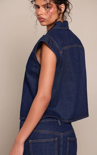 Indigo Haut En Denim À Boutons Avec Épaules Structurées | Taille 32 - PrettyLittleThing - Modalova