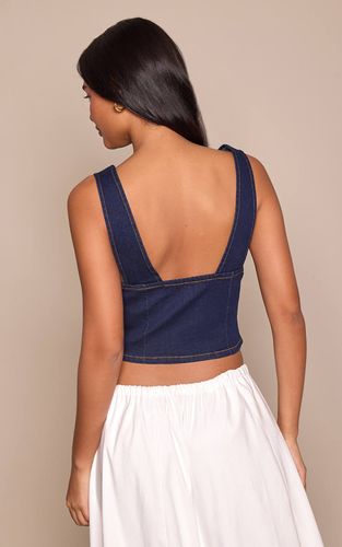 Indigo Haut En Denim Décolleté Avec Boutons Recouverts | Taille 42 - PrettyLittleThing - Modalova