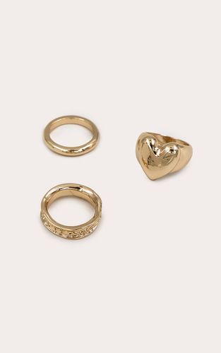 Gold Lot De Bagues Cœur | Taille Small/Medium - PrettyLittleThing - Modalova