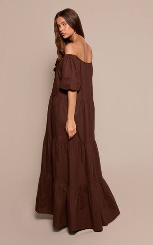 Robe Longue Évasée À Épaules Dénudées Effet Lin | Taille 32 - PrettyLittleThing - Modalova