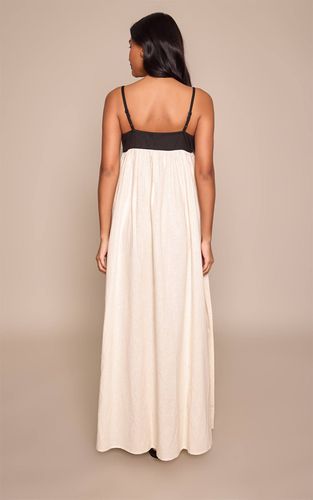 Black Robe Longue À Bretelles Effet Lin Contrasté | Taille 42 - PrettyLittleThing - Modalova