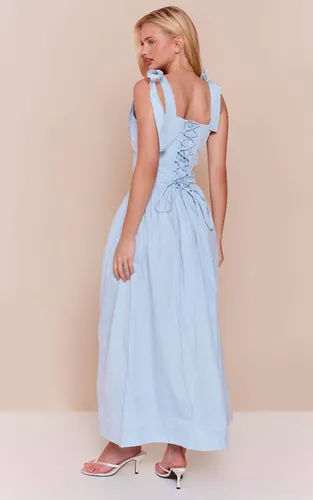 Baby Blue Robe Maxi En Popeline De Coton Avec Taille En V | Taille 34 - PrettyLittleThing - Modalova