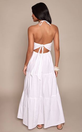 White Robe Longue Étagée En Popeline De Coton À Encolure Croisée Dos Nu | Taille 44 - PrettyLittleThing - Modalova