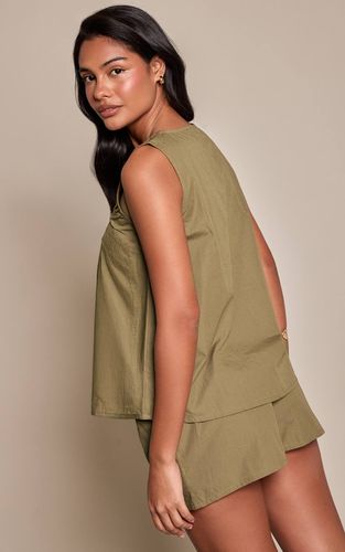 Khaki Short En Coton À Taille Élastiquée | Taille 38 - PrettyLittleThing - Modalova