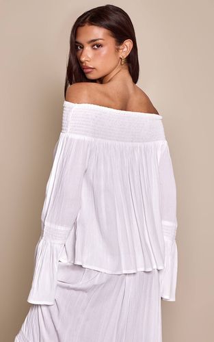White Haut Fluide Bardot Froncé Ensemble Coordonné | Taille 34 - PrettyLittleThing - Modalova