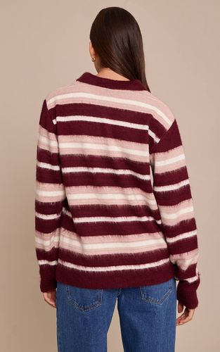 Burgundy Polo À Rayures Brossées | Taille XS - PrettyLittleThing - Modalova