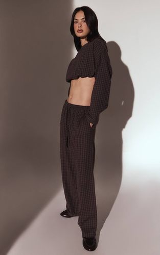 Brown Pantalon À Carreaux Brossés Avec Taille Élastiquée Ensemble Coordonné | Taille 42 - PrettyLittleThing - Modalova