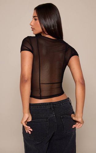 Black Top Petite En Mesh Avec Laçage Devant | Taille 32 - PrettyLittleThing - Modalova