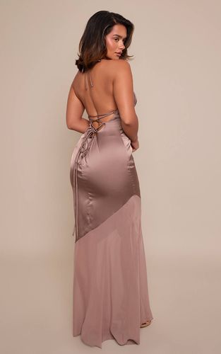 Robe Longue En Satin Avec Empiècements En Résille Et Dos Noué | Taille 36 - PrettyLittleThing - Modalova