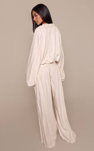Pantalon Taille Haute Froncée En Lin Pour Grandes Tailles - Ensemble Coordonné | Taille 36 - PrettyLittleThing - Modalova