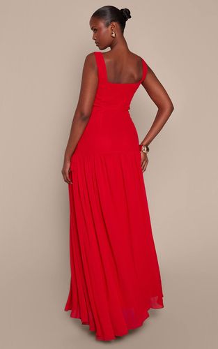 Red Robe Longue En Mousseline Froncée À Volants | Taille 42 - PrettyLittleThing - Modalova