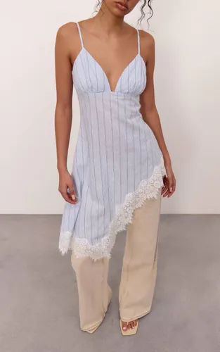Blue Caraco Long Asymétrique À Bordure En Dentelle | Taille 32 - PrettyLittleThing - Modalova