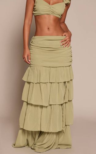Olive Jupe Longue En Mousseline De Soie Plissée À Volants Multicouches Petite | Taille 32 - PrettyLittleThing - Modalova