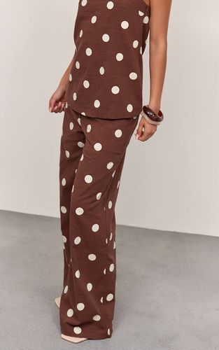 Dark Brown Pantalon Tailleur En Coton À Pois | Taille 32 - PrettyLittleThing - Modalova