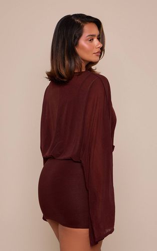 Robe Mini À Manches Longues Avec Superposition En Mousseline | Taille 32 - PrettyLittleThing - Modalova