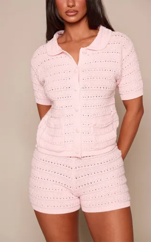 Baby Pink Short Mini En Maille Côtelée Petite | Taille Large - PrettyLittleThing - Modalova