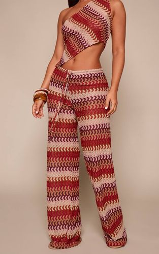 Multi Pantalon Petite En Crochet À Motifs Avec Lien Devant Et Coupe Droite | Taille XS - PrettyLittleThing - Modalova