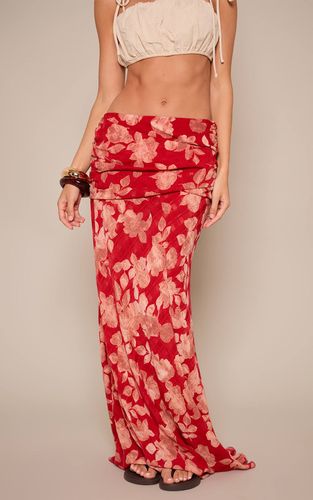 Red Jupe Longue Drapée En Mousseline À Motif Floral | Taille 42 - PrettyLittleThing - Modalova